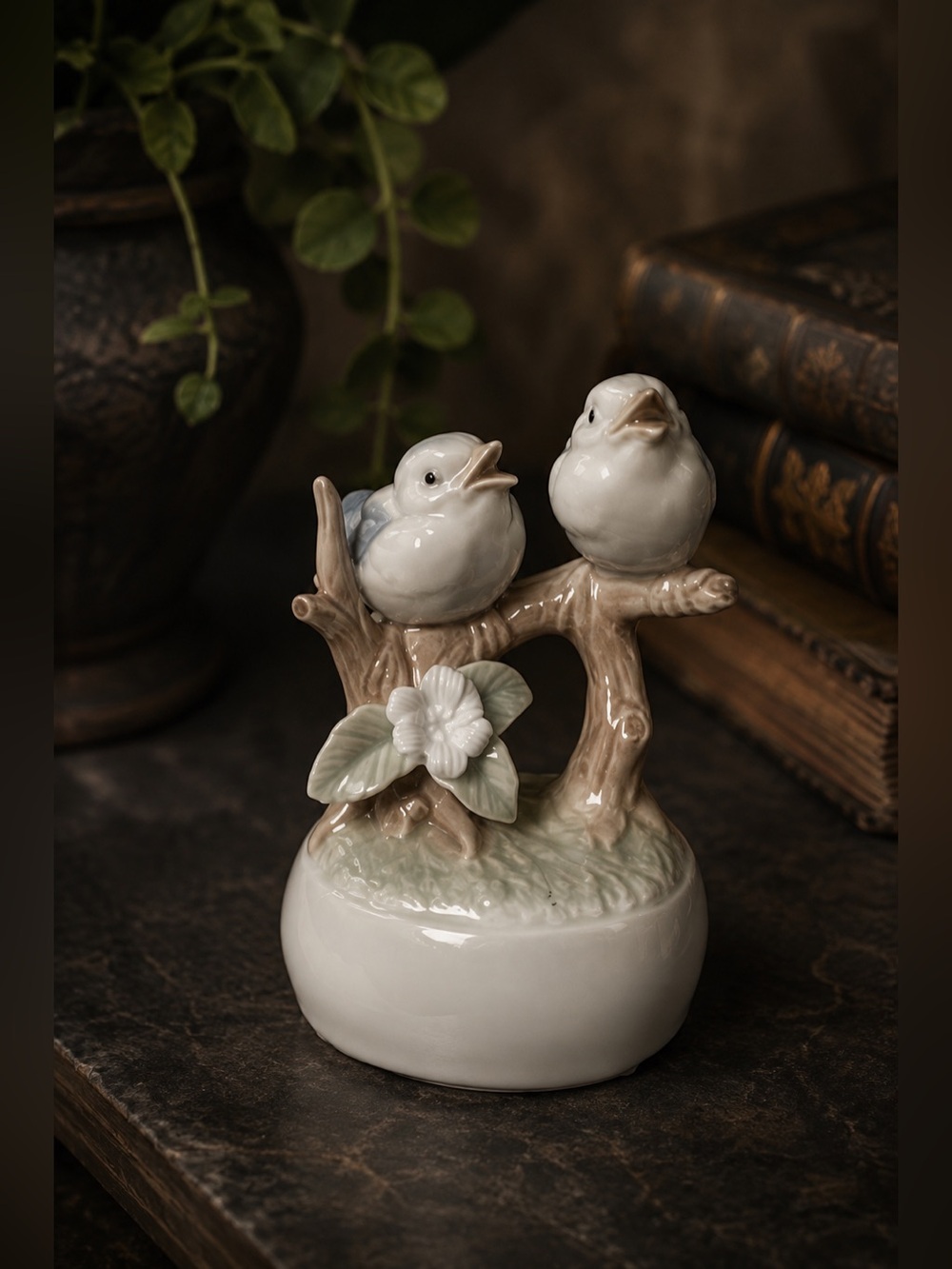 VINTAGE Sankyo Japan Ceramic Love Birds Music Box Charming Mid-Century • Works